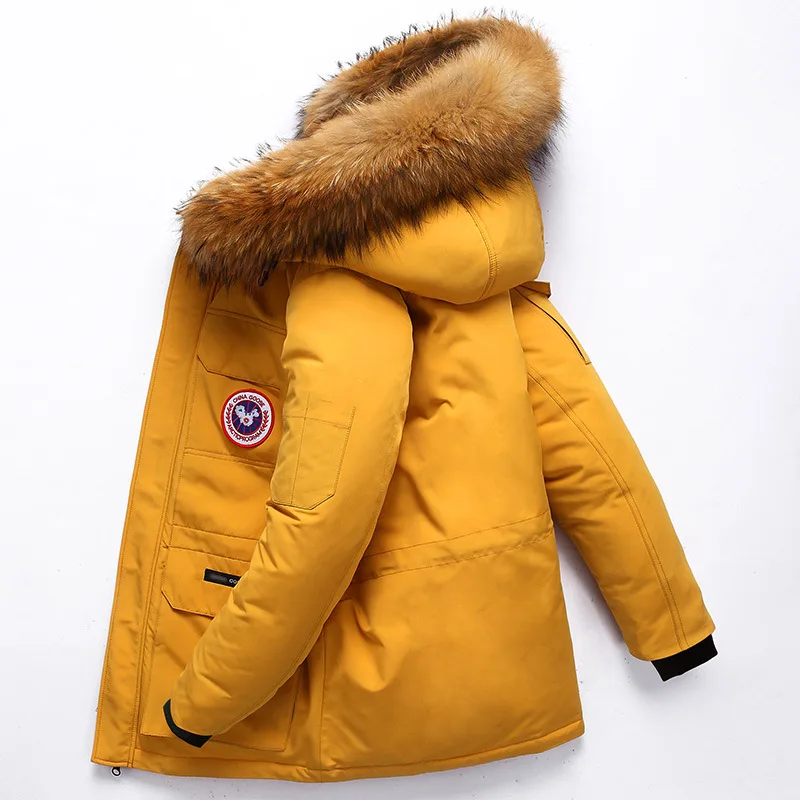 

Winter Outdoor Hiking Jacket Long Section Plus Velvet Men Set Hooded Fur Collar Down Cotton Pad Simple Coat Camping Daunenmantel