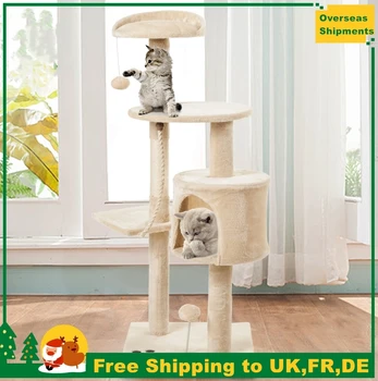 

3 Tier Cat Tree Scratcher Tower Condo Furniture Scratch Post Cat Jumping Toy Kitten Pet House Hammock with Ball (Beige) Cat Tree