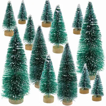 

Botique-34 Pcs Mini Christmas Tree Snow Frost Small Pine Tree DIY Craft Desktop Decoration Christmas Ornaments Tree Decorations