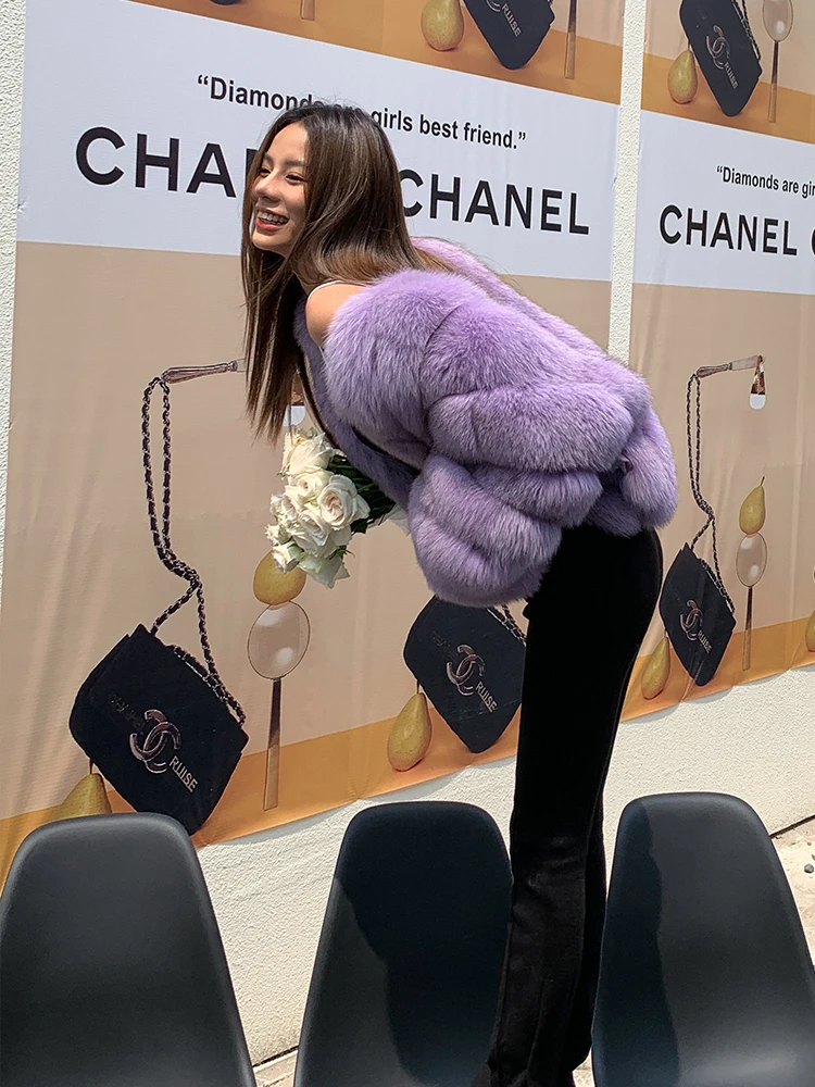High Quality Genuine Fox Fur Coat Whole Skin 2022 Autumn and Winter New Light Purple Fox Fur Jacket Natural Woman Outwear Luxury