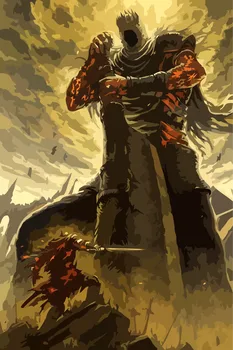 Картина по номерам на холсте набор для рисования Dark Souls воин против гиганта - 1942 40X60