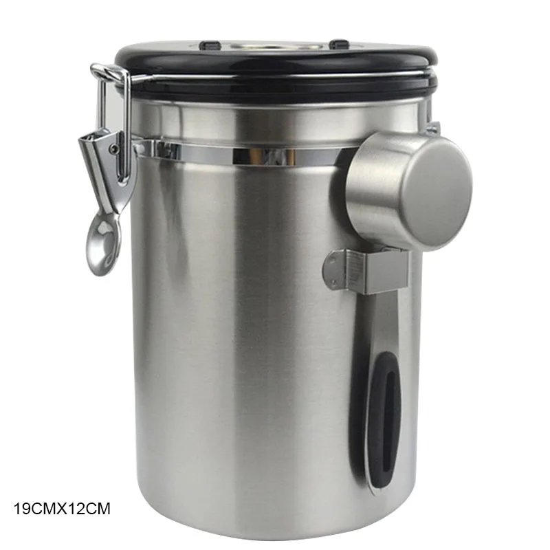 

Airtight Coffee Canister Stainless Steel Container Coffee Ground Vault Jar with Valve for Kitchen BJStore