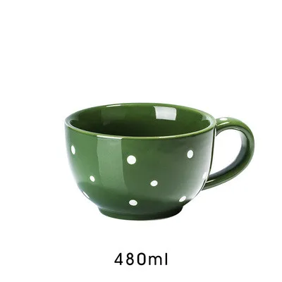Высокая емкость точка волны керамическая супница европейский завтрак молоко и злаки кружки Студенческая офисная кружка с ручкой - Цвет: Green cup