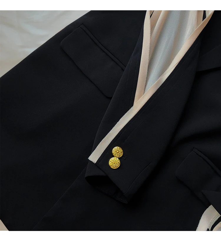 Женский Высокое качество блейзер Feminino металлический ремень с золотой пряжкой черные пиджаки для женщин модные женские куртки пальто Верхняя одежда