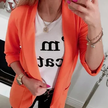 

Women Turn Down Collar Suit Jacket Autumn Solid Lapel Slim Fit Blazer Jacket Ladies Business Office Coat Cardigan Outerwear Tops