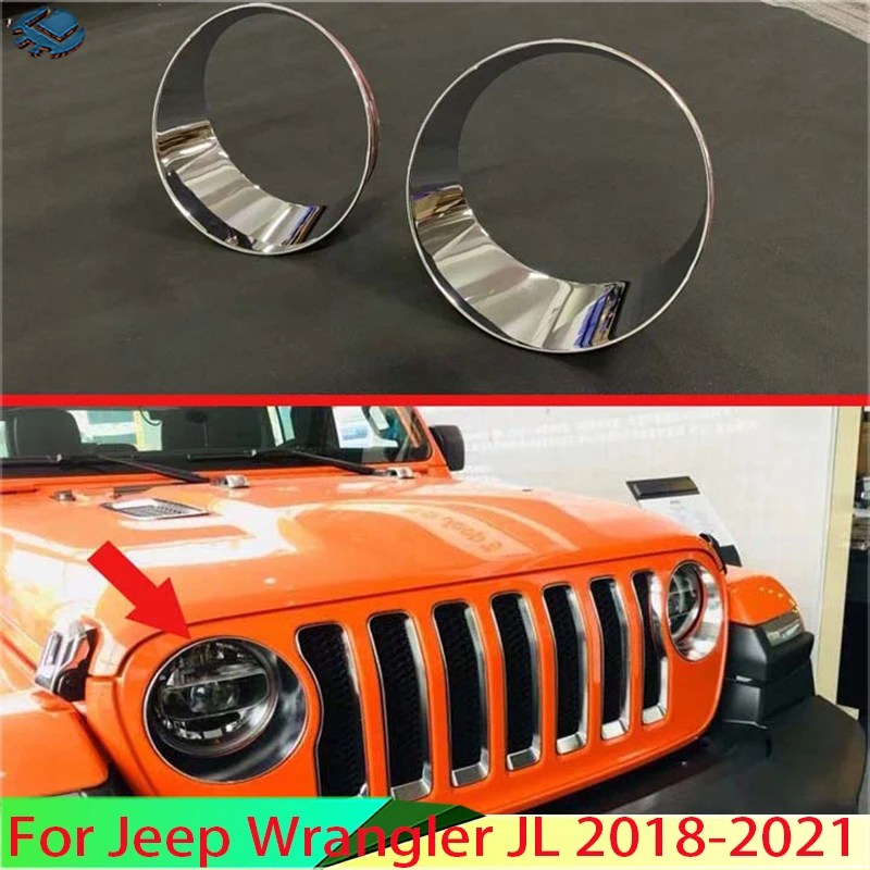 

For Jeep Wrangler JL 2018-2021 Car Accessories ABS Chrome Front Head Light Headlight Lamp Cover Trim Molding Frame