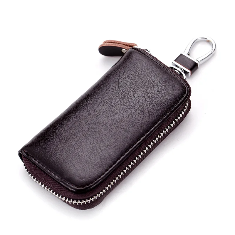 Men Women Car Key Holder Wallets Cow Leather Housekeeper Card Zipper Case Keys Organizer Money Bag MUG88 - Цвет: coffee