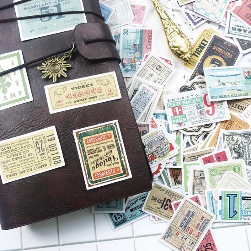 

160Pcs Ticket Bill Stickers Junk Journal Planner Stickers Scrapbooking Vintage Decorative Sticker DIY Craft Photo Albums