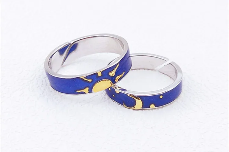 Uini-Tail/горячее предложение, новое кольцо из стерлингового серебра 925 пробы для влюбленных пар, модное кольцо с голубым солнцем и луной Ван Гога и звездой ED377