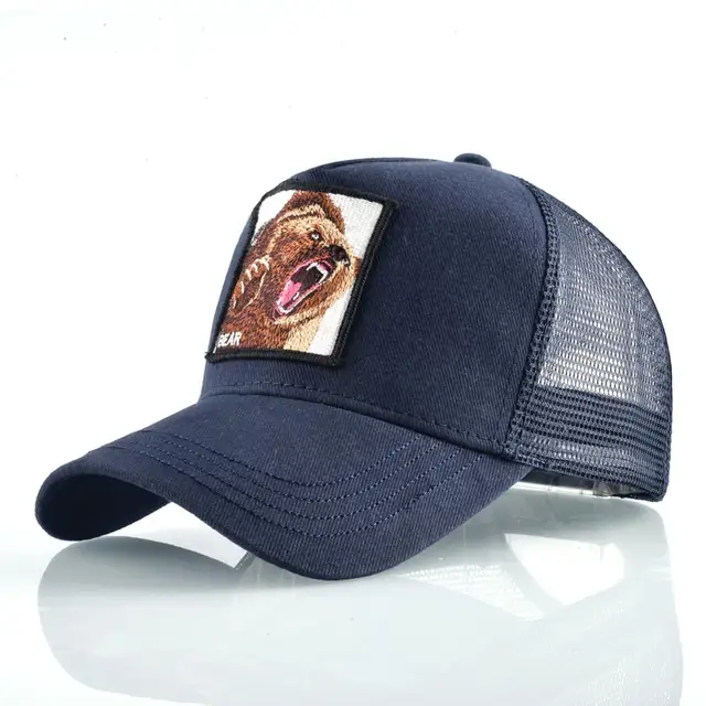 Fashion Animals Embroidery Baseball Caps Men Women Snapback Hip Hop Hat Summer Breathable Mesh Sun Gorras Unisex Streetwear Bone Blue Bear
