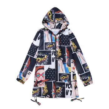 

Female's New Printed Long Coats Long Sleeves Zippers Hoodies Outwear Fashion Ladies' Hooded Loose Casual Jackets Autumn Hot Sale