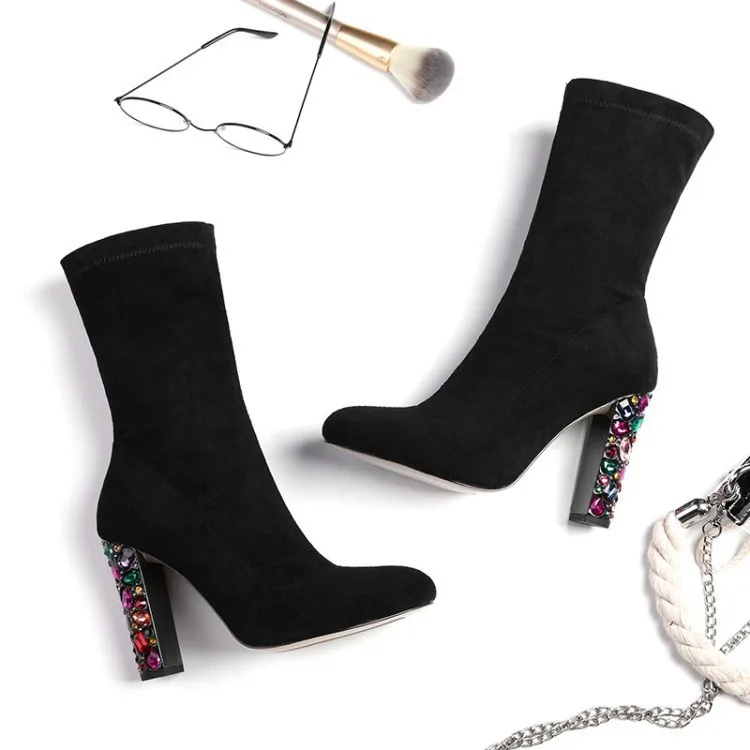 

High Autumn Comfortable Elastic Velvet With High With Sharp Short Boots Woman