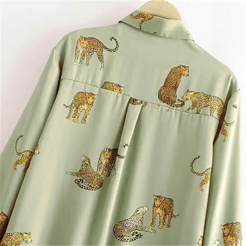 Осенняя леопардовая Стильная женская рубашка с отложным воротником офисная модная женская блузка с длинным рукавом размера плюс женские Топы Blusa Feminina