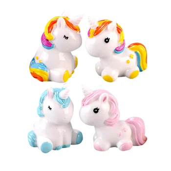 

4pcs in 1 Set Cute Unicorn Micro Landscape Mini Decorative Ornaments Resin Crafts (Colorful Standing, Colorful Sitting, Pink Sta