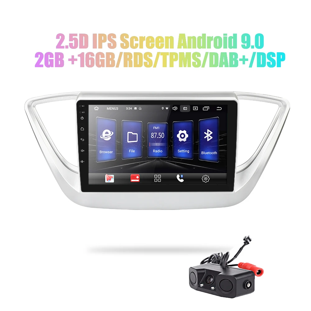 9 дюймов Android 9,0 2 din android автомобильное компактное минирадио 2.5D ips экран gps NAVI wifi для hyundai solari Verna MP5 автомобильный проигрыватель Передняя и задняя камера