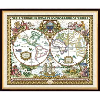 

Old world map DIY Chinese needlework craft 11CT14CT printed pattern Cross Stitch kit DMC fabric counted on canvas Embroidery set