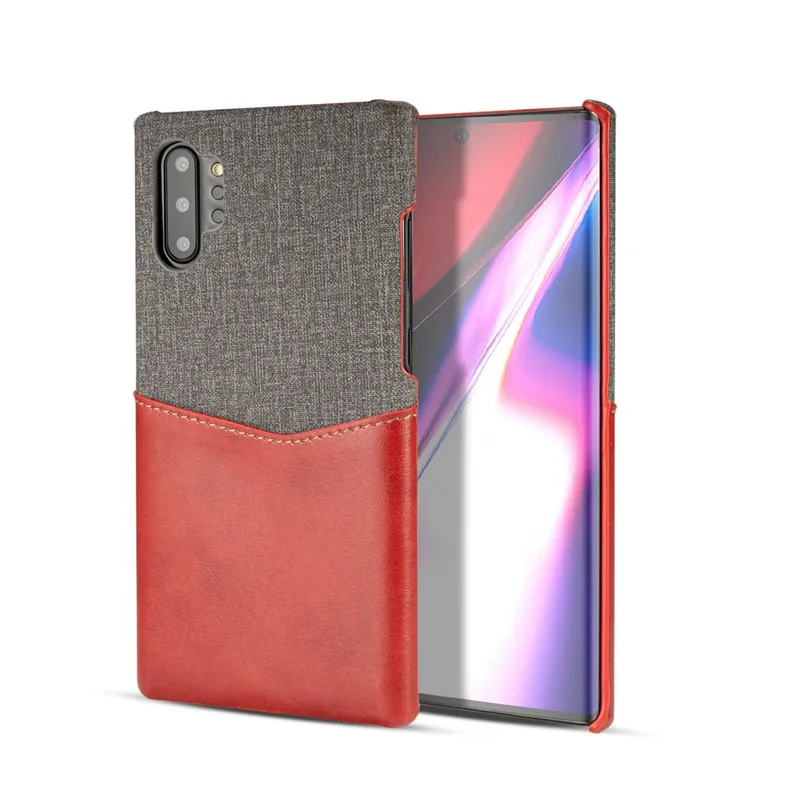 Red Ткань+ кожаный чехол для телефона samsung Galaxy Note 10 Plus S10 S9 S8 Plus S10e Note 9 8 со слотом для карт тонкий кожаный чехол из парусины - Цвет: Red