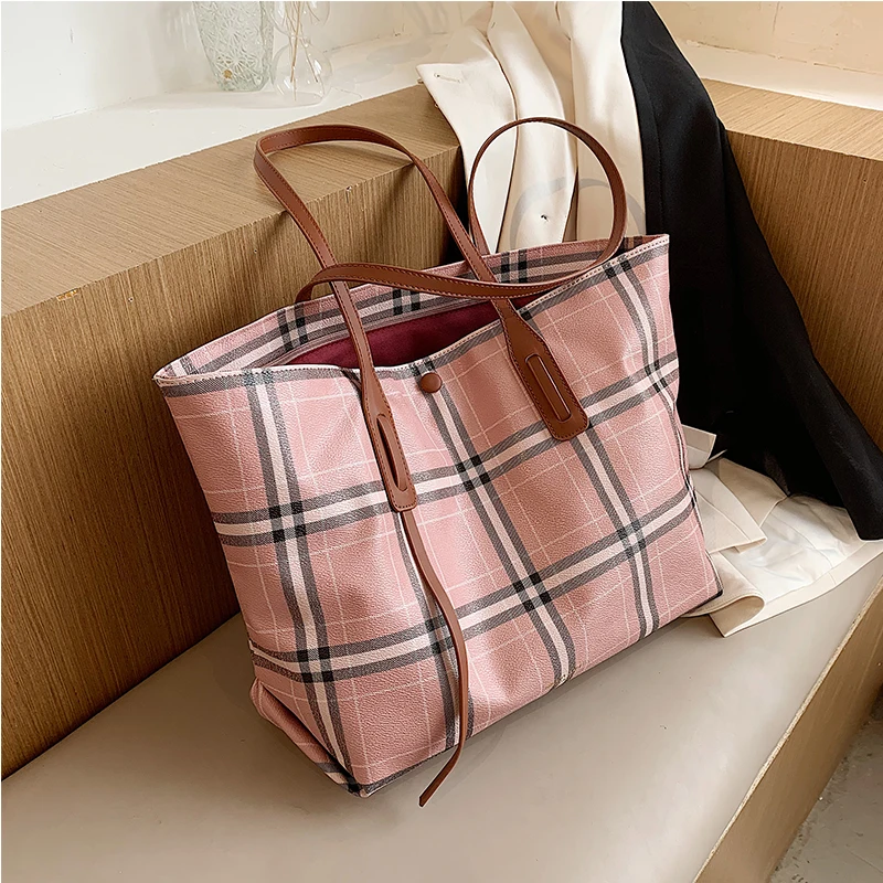 

Net Red Large Capacity Women's Shoulder Bag 2020 Popular New Style Fashion Plaid All-match Portable Tote Bag Female