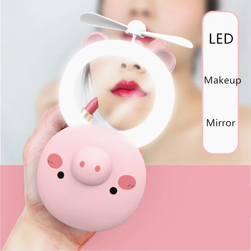 

Portable LED Cartoon Makeup Light Mirror Folding Fan Natural Bright Adjustable USB Charging Portable Cosmetic Beauty Tool