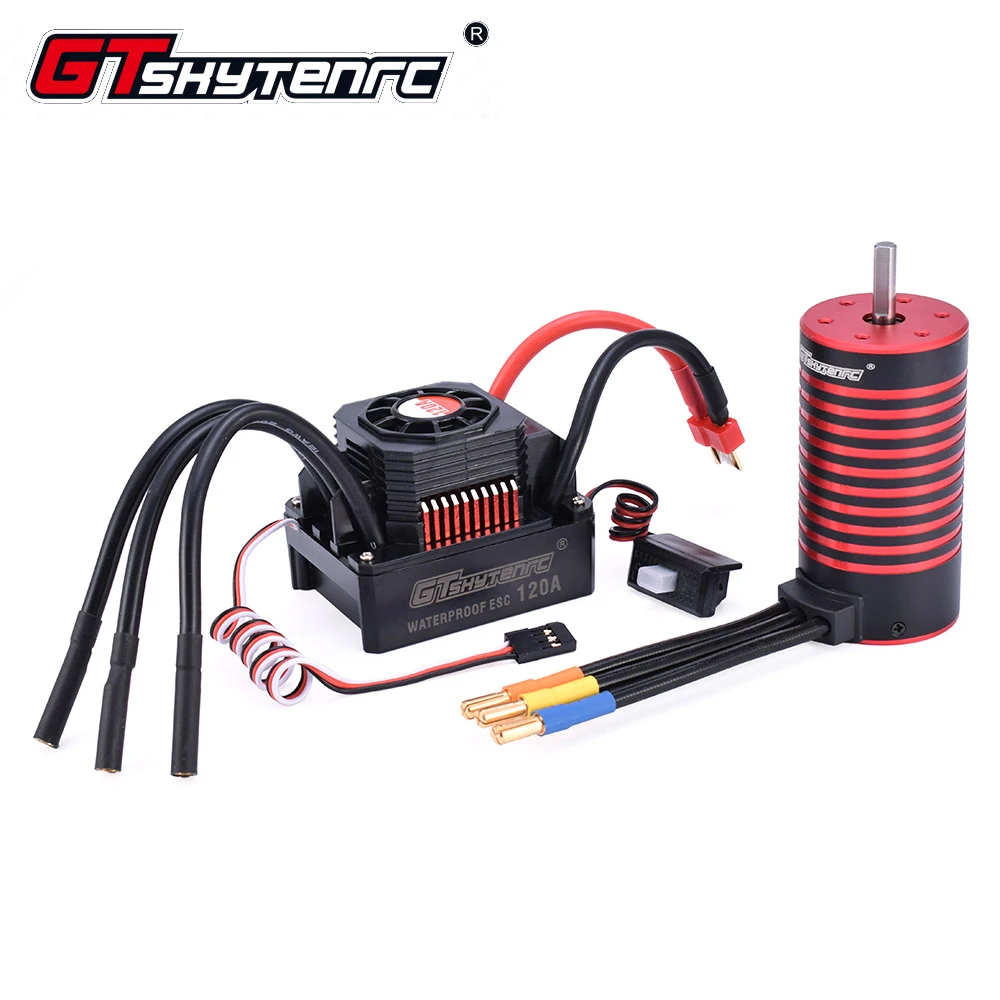 

GTSKYTENRC Waterproof Set 3670 2050KV/2650KV Brushless Motor w/Heat Sink 120A Brushless ESC for 1/10 1/8 RC Car
