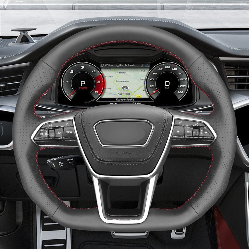 Черный чехол на руль из искусственной кожи для Audi A6(C8) Avant Allroad- A7(K8)- S6 S7