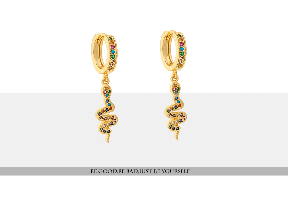 Mchic Fashion Rainbow Snake Earrings Gold Color Jewelry Personalized Shiny Zirconia Pendant Earring for Women Gala Gift