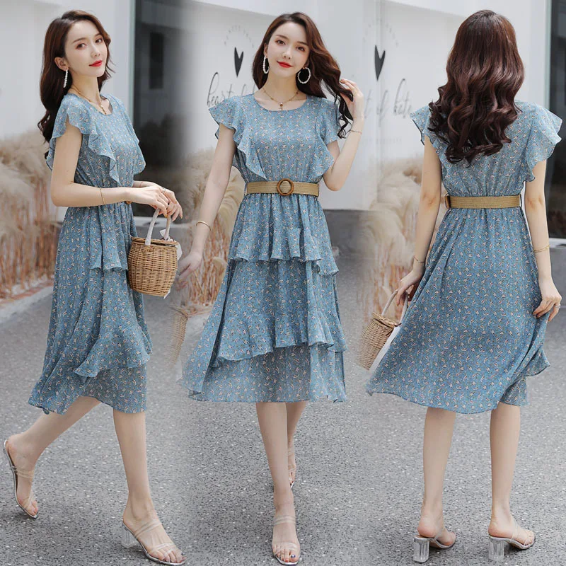 

Very Fairy of Polka Dot Dress 2019 Summer Popular Skirt Waist Hugging Slimming Elegant Chiffon Flounced Skirt