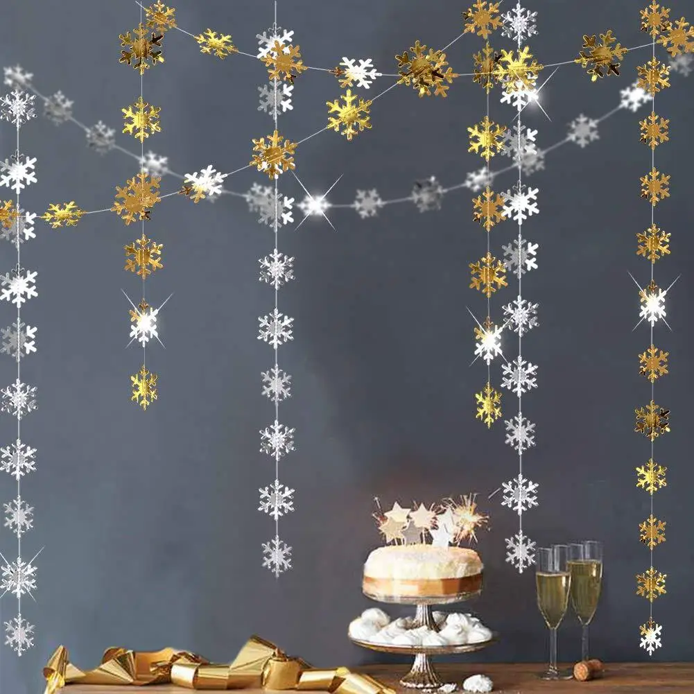 4 м Снежинка струны Рождественская елка Подвески, подвесные украшения на год декоративная бумага для вечеринок снежинка полоса флаг гирлянды