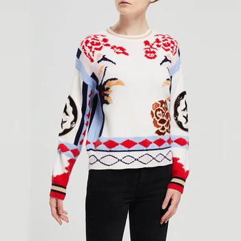 

TVVOVVIN Autumn Winter Runway Designer Luxury Sequin Floral Embroidery Pull Femme 2020 Loose Casual Knitted Sweater Women Z004