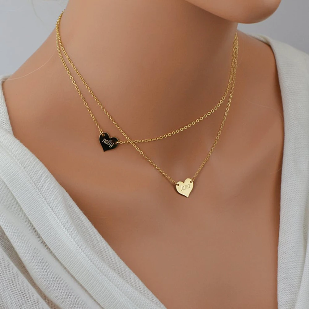 FYW Two Hearts Custom Jewelry Personalized Couples Name Necklace Mother Daughter Customize Choker Gold Silver Bijoux Gift