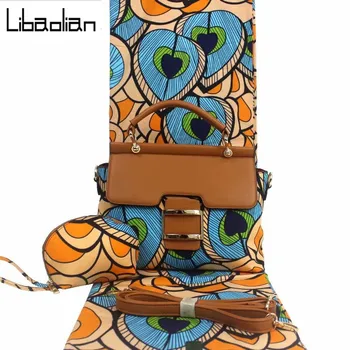 

ankara african wax print fabric african fabric shoulder bag 6 yards 100% cotton fabric with 2pcs handbag women party bags F29-24