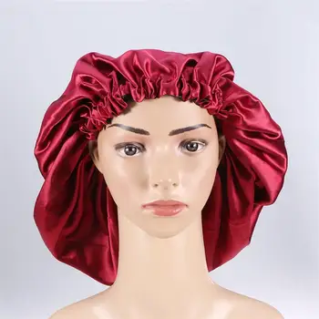 

Satin Surface Sleep Cap Double Layer Large Size Drawstring Sleeping Cap For Woman Hair Care With Elastic Wide Band