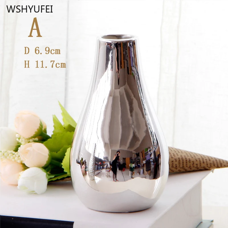 Креативный светильник, роскошная Серебряная керамическая ваза с цветком, простая домашняя гостиная, спальня, настольная декоративная ваза
