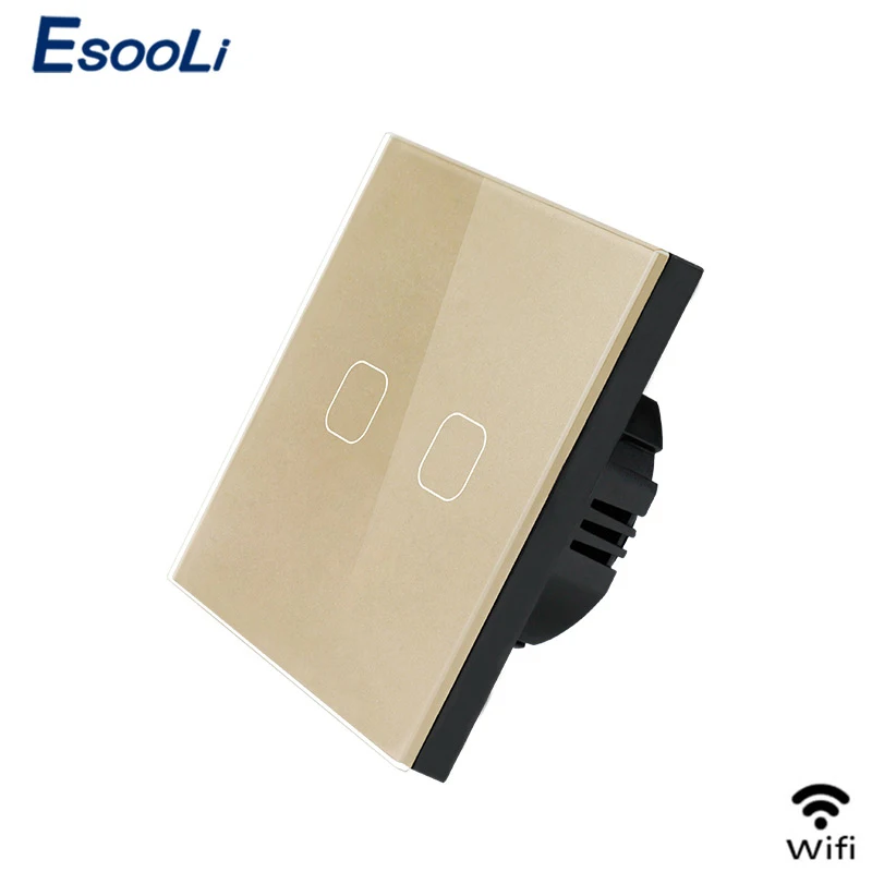 Esooli EU standard Tuya/Smart Life/ewelink 1 банда 1 способ WiFi настенный светильник сенсорный переключатель для Google Home Amazon Alexa Голосовое управление - Цвет: WiFi Gold 2 gang