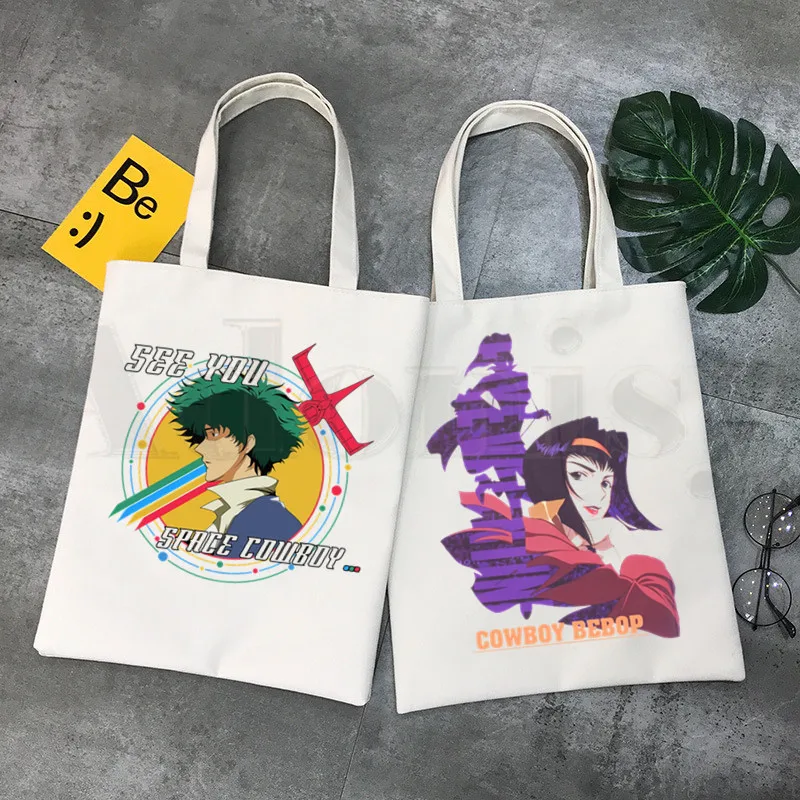 

Anime Cowboy Bebop Spike Spiegel Spaceship Bebop Graphic Cartoon Print Shopping Bags Girls Fashion Casual Pacakge Hand Bag