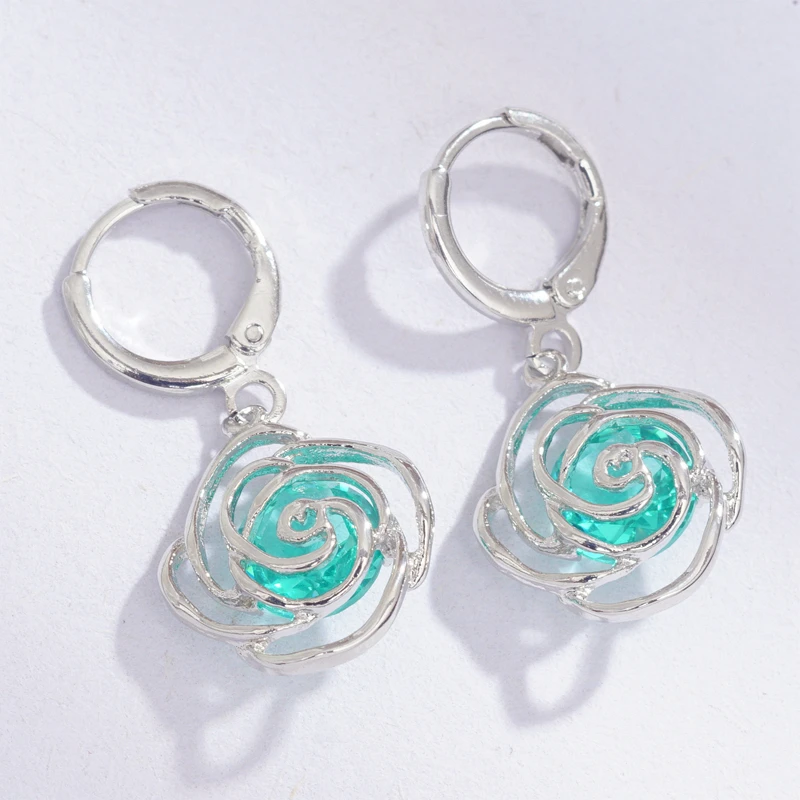 Hollow Rose Flowers Hoop Earrings Girl Gift White Gold Color Cubic Zirconia Circle Earring Women Dropshipping