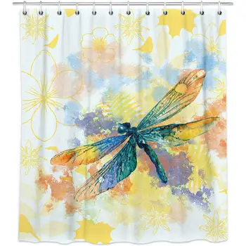 

Dragonfly Shower Curtains, Watercolor Spring Themed Cloth Shower Curtains in Bath, Nature Artwork Oil Painting Bathroom Shower