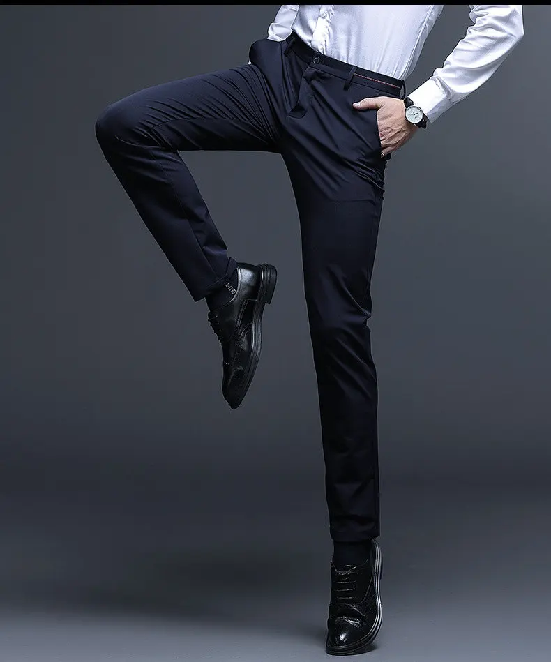 Корейский стиль, мужская мода, весна-осень, офисные брюки, черные, синие, формальные брюки для мужчин, облегающий крой, костюм, брюки, большой размер
