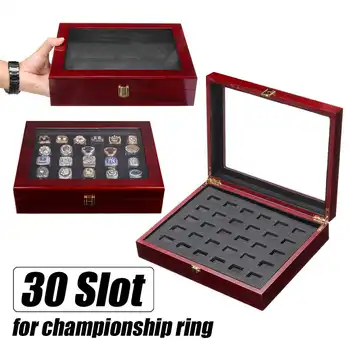 

HOT Sell Jewelry Boxes Wooden Display 30 holes Box for World Series Cup Championship Ring High Quality Collection Display
