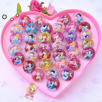 

A Box Of Various Styles Disney Princess Frozen Ring Kids Gifts Children's Rings Jewelry Gold Powder Handmade Ring Box