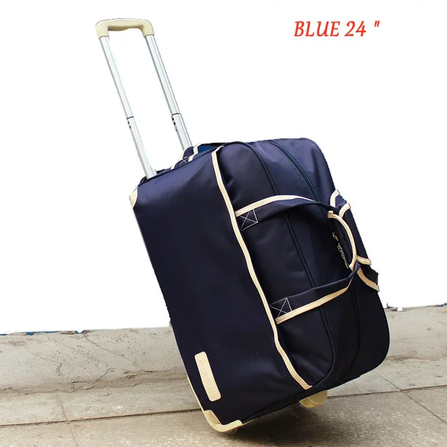 Модный женский чемодан для багажа на колесиках брендовый Повседневный утолщенный Складной Футляр Дорожная сумка на чемодан на колесах чемодан - Цвет: Navy blue 24 large