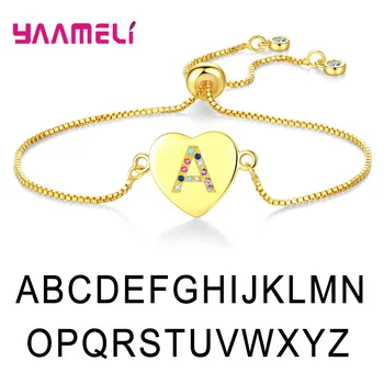 

Fashion Romantic Gold Color 925 Sterling Silver Heart Letters Bracelet For Women Wedding Colorful Cubic Zirconia Bangle Jewelry