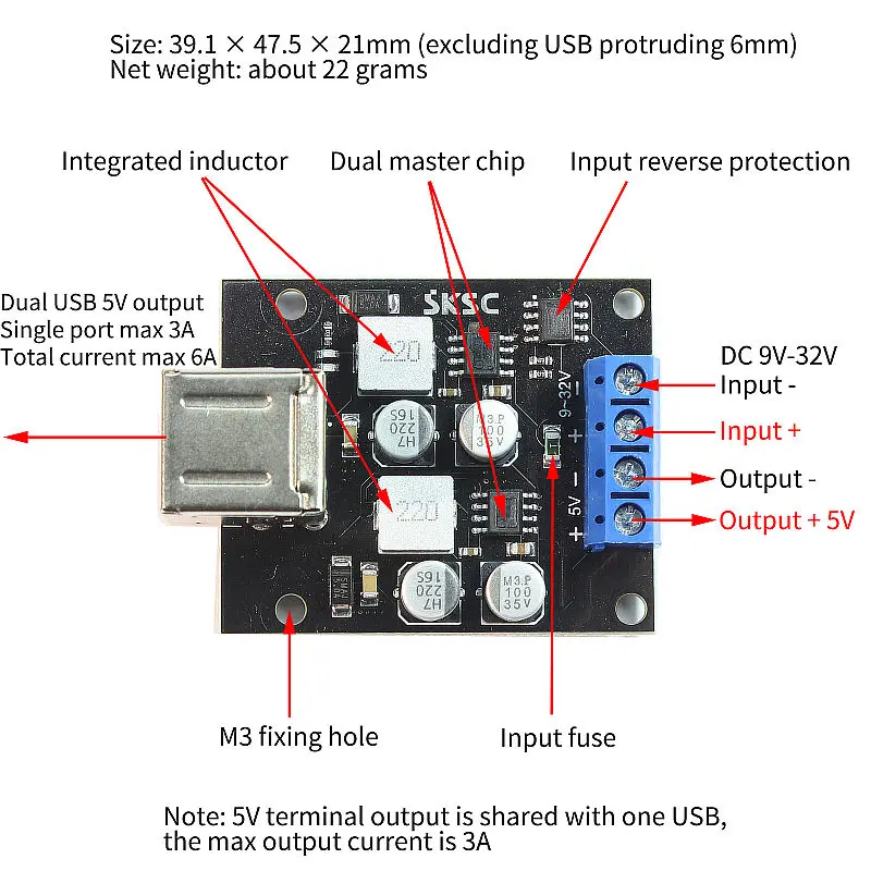 Двойной 2USB понижающий телефон зарядная плата 9V-32V12V24V до 5V 3A* 2 поддерживает фосфат, монокальция фосфат, чехол для телефона для быстрой зарядки
