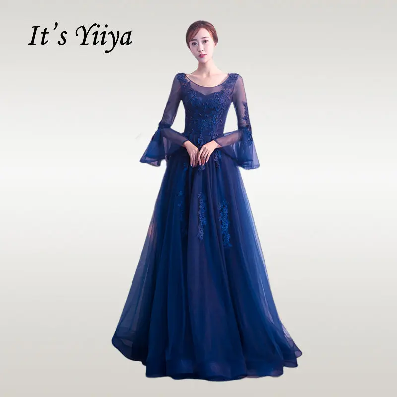 It's Yiya вечернее платье 2019 с расклешенными рукавами и круглым вырезом, украшенное бисером, женское вечернее платье большого размера