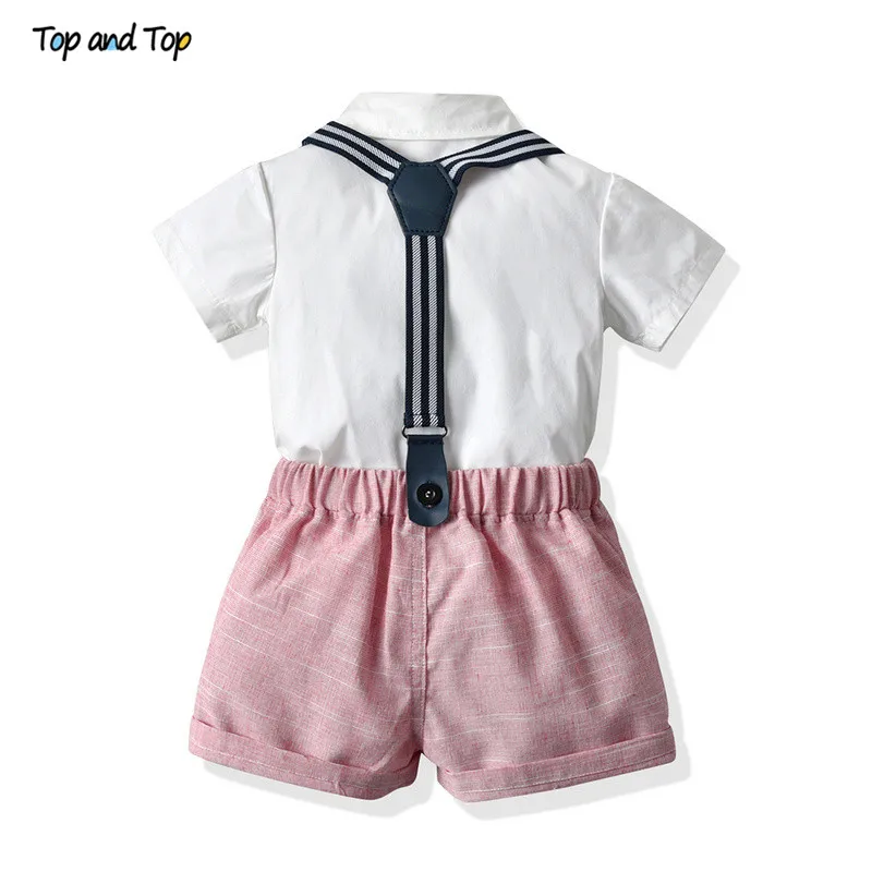 Summer Kids Baby Boy Formal Suit Short Sleeve Shirt + Suspender Pants Casual Clothes Outfit Gentleman Set 2PCS