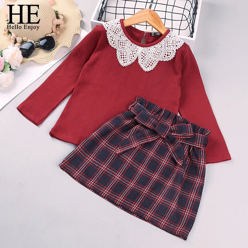 

HE Hello Enjoy Girls Clothes Set Red Christmas Princess Dress Cotton Shirt Top Dress Girls Dresses Cute Kids Children Clothing