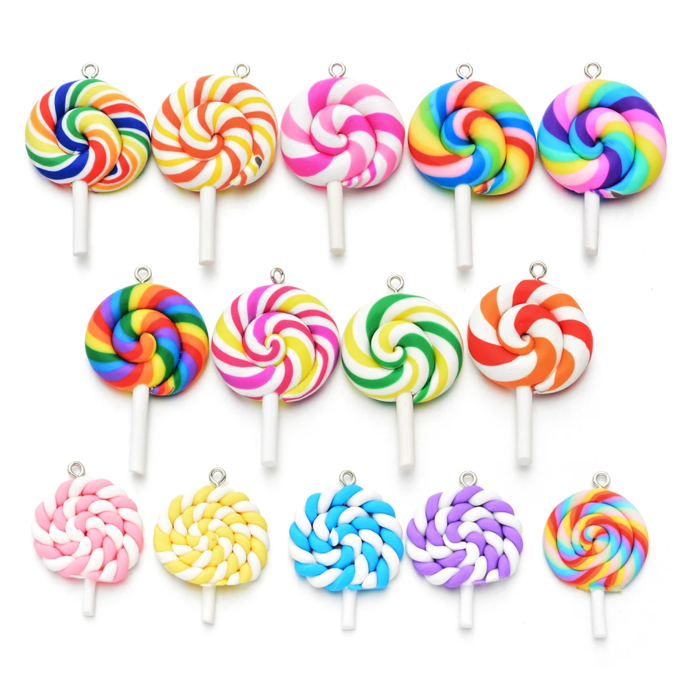10pcs Polimer Tanah Liat Lollipop Permen Warna Warni Hiasan Liontin Gelang Kalung Anting Anting Gantungan Kunci Diseduh Sendiri Membuat Perhiasan Aksesoris Charms Aliexpress