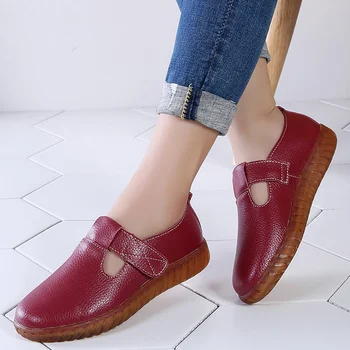 

Womans Shoes Fashions 2019 Solid Hook Loop Cozy Genuine Leather Shoes Women Rubber Hollow Soft Flat Shoes Women