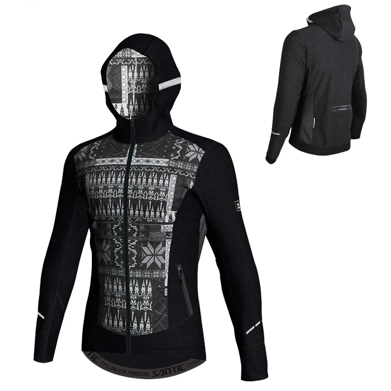 

Santic Cycling Hooded Jacket Winter Men Elastic Sportswear Keep Warm Windproof Thermal Mountain Road Bicycle Bike Jacket