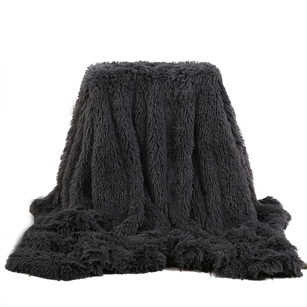 Dark Grey DIDIHOU 130x160cm Solid Color Shaggy Blanket Soft Plush Reversible Baby Blankets Washable Bed Couch Microfiber Adult Blanket - Цвет: Dark Grey